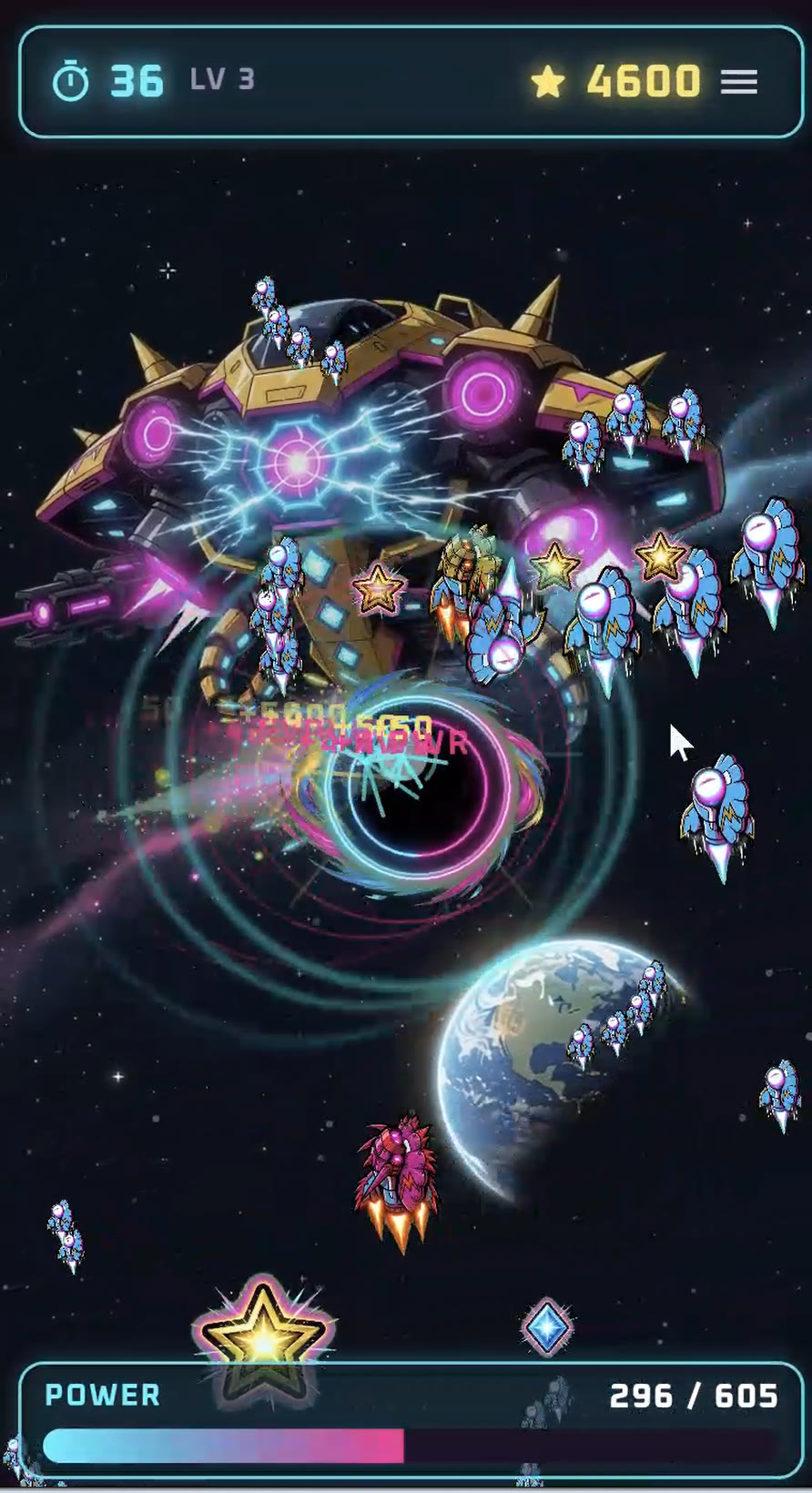 Gameplay: the black hole eating a swarm of ships near Earth